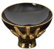 Black Bowl Held by Gold Hands