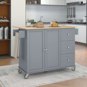 52"Rolling Mobile Kitchen Island with Solid Wood Top and Locking Wheels