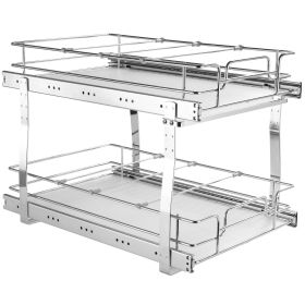 VEVOR 2 Tier 13"W x 21"D Pull Out Cabinet Organizer, Heavy Duty Slide Out Pantry Shelves, Chrome-Plated Steel Roll Out Drawers